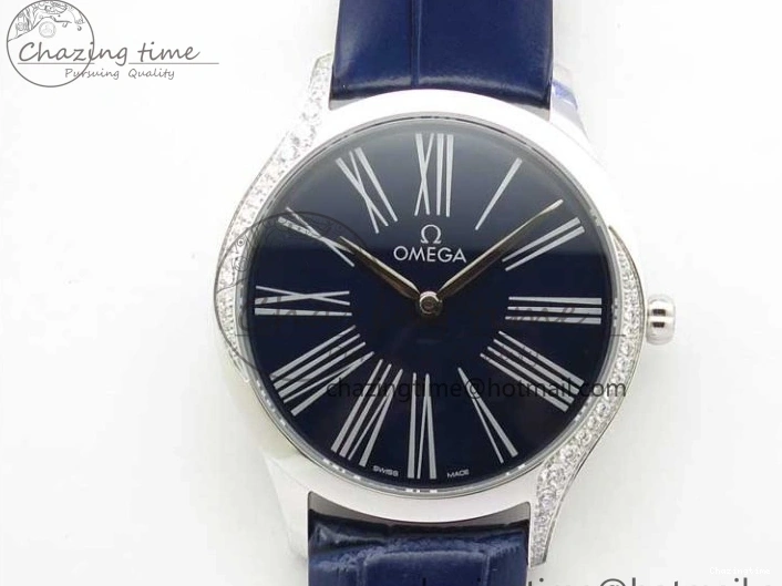 0422 Ladies’ De Ville Trésor Diamond Blue Dial Blue Fabric Watch OXF 1:1 Best Edition Swiss Quartz Upgraded 7892